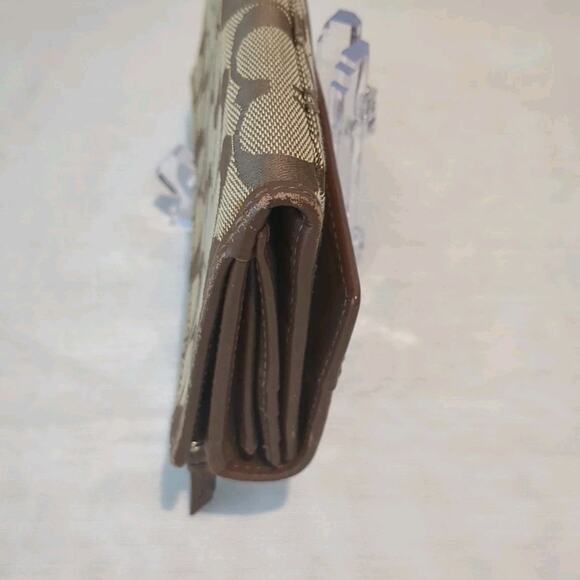 Coach Long Wallet Vintage Leather Signature Brown Beige Pleated Canvas Trifold - Picture 5 of 12
